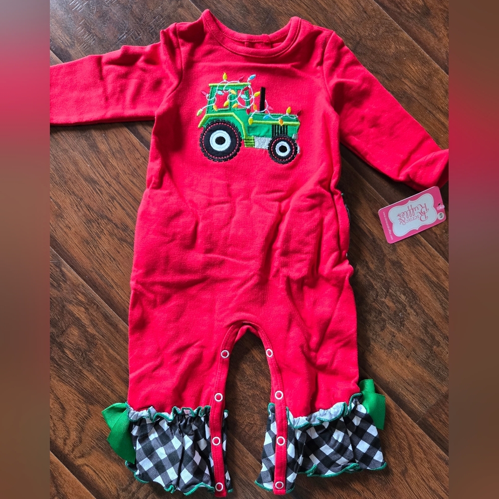 RicRac And Ruffles Christmas Lights Tractor One Piece 6/9